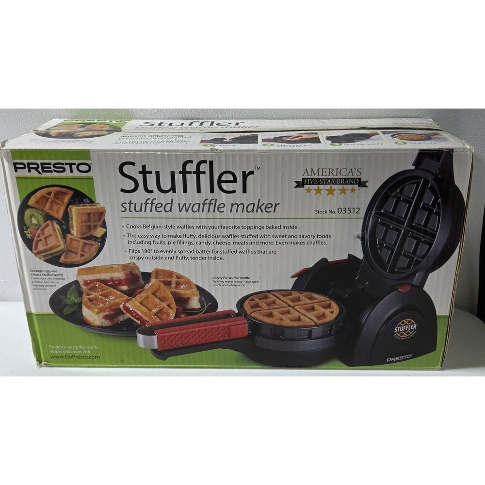 Presto Stuffler Stuffed Belgian Waffle Maker Nonstick Appliance, Large, Black
